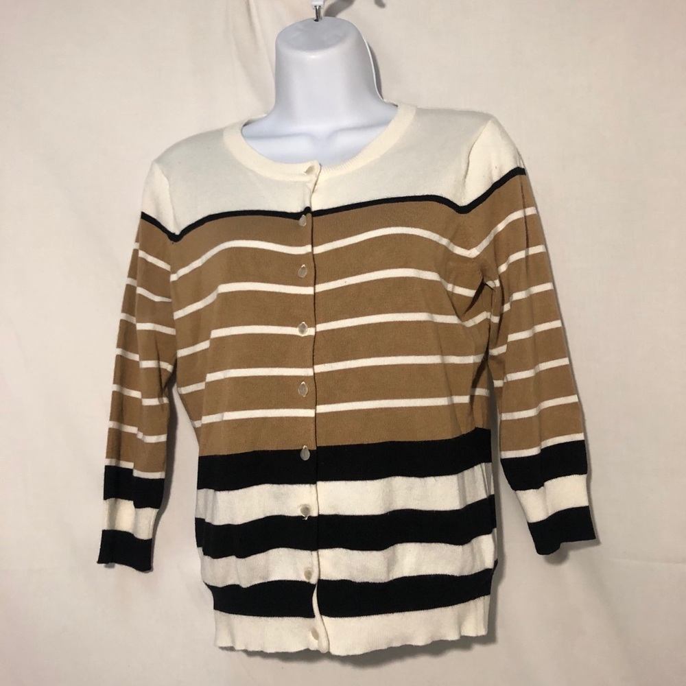LYNN TAN STRIPED 3/4 SLEEVED CARDIGAN